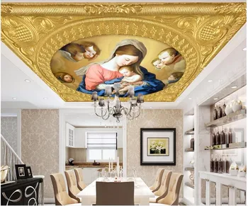 Потребителски снимки на 3d таван стенописи тапети Живопис с маслени бои Възхвала на любовта на Дева Мария 3d стенописи тапети за стени d 3