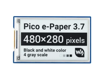 Waveshare 3.7-инчов дисплей модул на електронната хартия E-Ink за Raspberry Pi Pico, 480 × 280 пиксела, черен /бял, интерфейс SPI