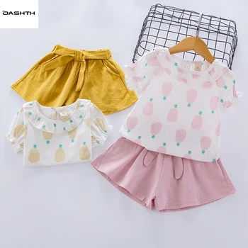 Детски дрехи OASHTH, летен нов костюм с къси ръкави за момичета, сладък костюми за малките момичета
