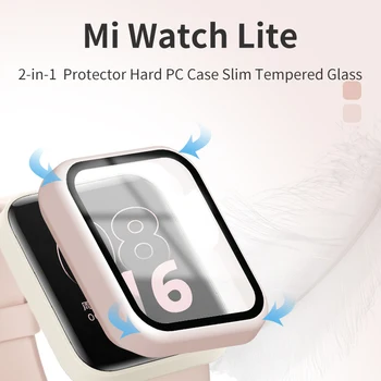 Mi Watch Lite Защитно фолио за екрана 2 в 1, твърд Калъф за PC, Защитно фолио на тънки закалено стъкло, обща защитно покритие, Червен wat