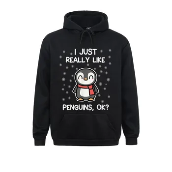 Семейството Ми е Просто Много харесвам Пингвините OK Забавен Подарък За Любителите на Пингвини Зимни Блузи с Дълъг Ръкав Облекло в стил хип-хоп Мъжки Блузи