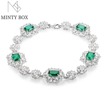 Mintybox Луксозен Emerald Гривна От Сребро 925 Проба, Зелена Кристална Гривна-Верига За Жени, Бижута На Годишнина От Годеж