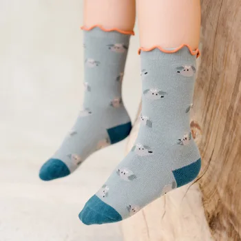 Сладки Бебешки Чорапи с волани и цветисти принтом, Пролетно-есенни Чорапи със Средна дължина, за Деца, Чорапи с волани за момчета и момичета, Чорапи от 1 до 5 години