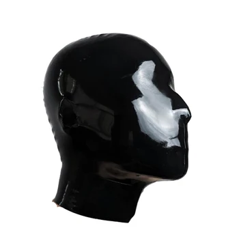 Латексова маска с качулка За Дишане - Гладък Гумен Корпус, Фетиш, Покорен БДСМ, малки точковидни дупки за очите и устата