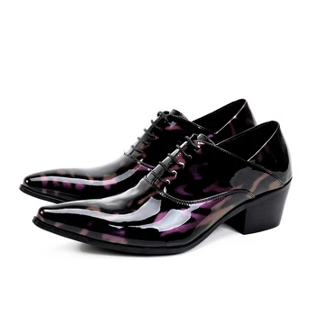 Christia Bella/Мъжки обувки от лачена Кожа на Висок Ток с остър пръсти, Големи Размери, мъжки бизнес Вечерни Модела обувки, Джентльменские обувки-Oxfords