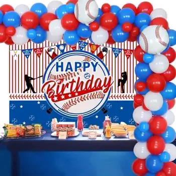 Бейзболни Украса за Рожден Ден за Момчета, Червени, Сини Балони, Комплект Гирлянди, Кръгли Балони Балони за 1-во, 2-ро, 3-ти Рожден Ден