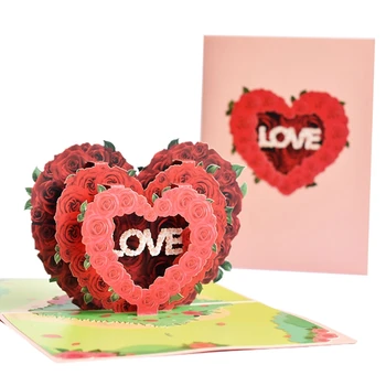 3D Всплывающая Картичка със Сърце и Надпис Love Картички за Рожден Ден Vlanetines с Плик за Рожден Ден, Годишнина Жена Мъж Подарък Ръчна изработка