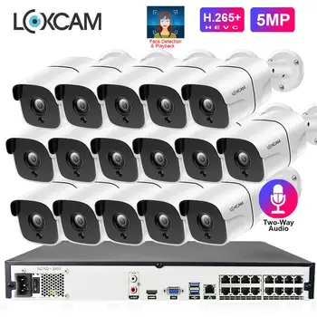 LOXCAM H. 265 + 16CH 4K 5MP Система за Видеонаблюдение NVR Комплект 5MP Супер Открит Двустранен Аудио Сигурност IP Камера POE Комплект за Видеонаблюдение