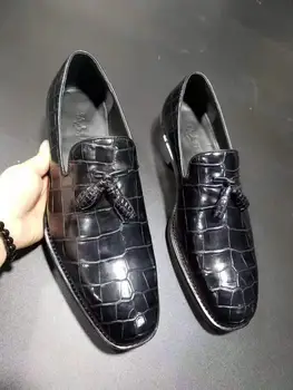Луксозно качество, Нов дизайн, Естествена естествена крокодилска кожа, матова кожа, черни на цвят, мъжки бизнес модельная обувки, безплатна доставка