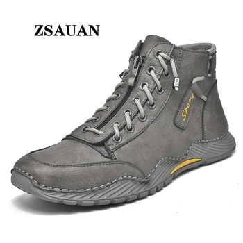 ZSAUAN/ Мъжки Ежедневни обувки, ръчно изработени с цип, Зимни Обувки, Пролетните Високи Обувки, мъжки Нескользящие Улични Маратонки