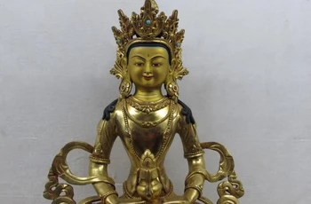 Тибет лилав Мед Злато Позлата Амитаюс Авалокитешвара Гуаньинь Клан-Ин, Богинята на Буда 30 см