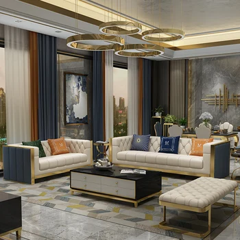 Постмодернистский кожен диван В Гонконгском Стил Лесен луксозен кожен диван дизайнерски лесен италиански луксозни мебели американската вила диван