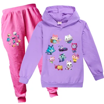 Gabbys Куклена Къща Hoody Детски Пуловер Hoody + Панталони Комплект От 2 теми За Момичета Карикатура Gabby Cats Traksuit Детски Дрехи Облекла За Момчета