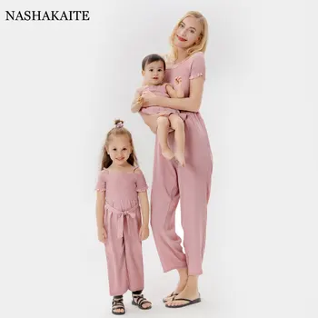 Лятна розова един и същ дрехи за семейството, майка и дъщеря, шифоновый гащеризон за родители и деца, Модерен е един и същ дрехи за майки и дъщери