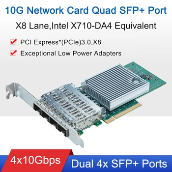 10G Мрежова карта X710-DA4 Quad SFP + PCI Express x4 4-Портов 10Gigabit Ethernet се сближили Мрежова карта на Сървъра адаптер Intel X710