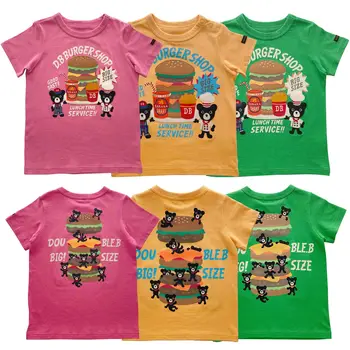 3 Цвята, Дрехи за момичета, тениска 2022, Лятна Нова Висококачествена Дрехи, Цветни Разпечатки на Хамбургер, Памучен Мека Фланелка с Къси Ръкави За Момчета