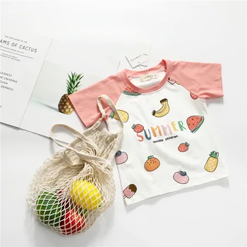 Tonytaobaby/ Нова лятна Детска тениска от чист Памук Свеж Летен Плодов цвят за малки момичета с Къси ръкави