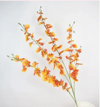 5 имитированный букет оранжево-жълти танцуват орхидеи, декорация на дома, на цветя, на фона на сватбени партита, декори, декоративни цветя