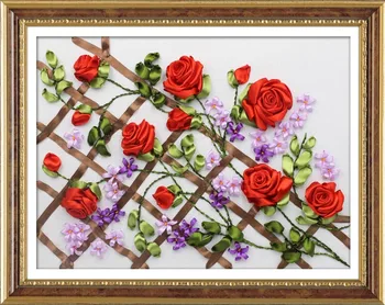 Червена роза цвете Лента комплект за бродиране любов клетва платно на боя ръчно изработени петно направи си САМ ръчно изработени ръкоделие стенен арт декор идея за подарък
