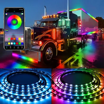 Dream Color Auto Underglow Light Strip App Control Rgb Неонова Лампа Околната Светлина Гъвкава Долна Част На Купето Led Светлини За Камиони Автомобилни Аксесоари