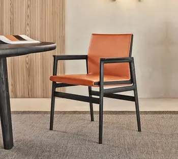 Италиански проста маса за хранене, стол за домашно кожен стол с облегалка модерен и луксозен стол за почивка от масивно дърво дизайнерски стол книжарницата