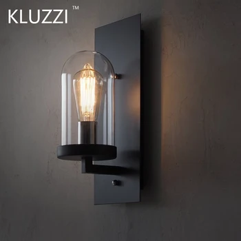 KLUZZI американски кънтри промишлен ретро стил от ковано желязо и стъкло led монтиран на стената лампа осветление за коридор ресторант Loft бар светлината