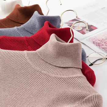 2019 Пролетно-есенни пуловери И Блузи, Дамски Фини трикотажни Ластични Пуловери с високо Воротом и дълъг ръкав, Дамски Пуловери Crochet