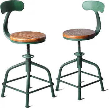 Стол с Регулируема на височина, Въртящи желязна Облегалка TOPOWER Industrial Counter Зелена Комплект от 2