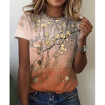 2022 Женска тениска с растителност и цветя с 3D дигитален печат с къс ръкав
