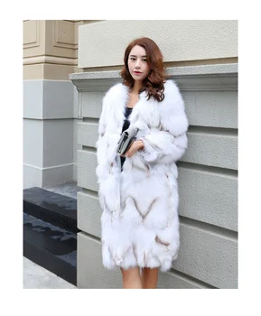 модни натурална Ново палто от естествена лисьего кожа, дамско яке с дължина 90 см, дамски топли зимни връхни дрехи с V-образно деколте по поръчка всякакви размери
