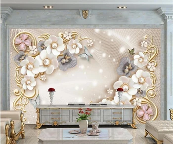 Потребителски тапети Европейски дворцов стил златни бижута цвете ТЕЛЕВИЗИЯ фон на стената дневна спалня декорация живопис