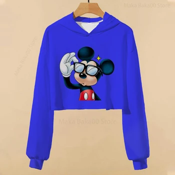 Детска есенно-зимни дрехи от колекцията на Disney с Мики и Мини маус, пуловер с качулка и шал яка за момичета, сладък пуловер