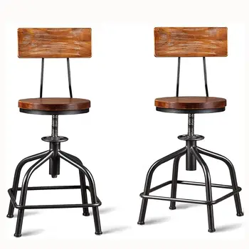 TOPOWER Американски Антикварен Промишлен дизайн, Регулируема Въртяща Бар стол, Комплект от 2 стола (Черен 2 елемента, дървена облегалка)