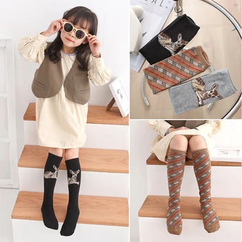 Нов моден тренд, пролетно-есенни чорапи с надпис за малки момичета, високи чорапи в стил ретро с елени, Памучни Чорапи за Бебета, Бебешки Чорапи до Хайвер