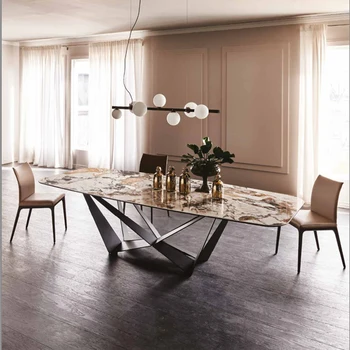 Маса за хранене от шисти в италиански стил, Модерен и лесен домакински компактен правоъгълна маса за хранене от луксозен мрамор в скандинавски стил