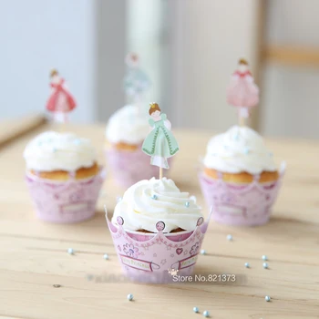 Безплатна Доставка необичайни принцеса нарязани на cupcake опаковки рожден ден украси, хартия момиче торта топперы избира творчески подаръци