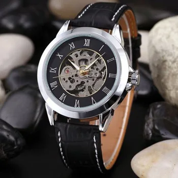 Класически Часовници Roma Мъжки Часовник-Скелет На Shenhua Кожена Каишка Автоматични Механични Ръчни Часовници Relogio Masculino Reloj Hombre