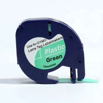 Безплатна доставка на 10 бр./лот 12 мм, пластмасов етикет dymo letratag черен на зелен 91204 се използва за dymo LT100H LT100T