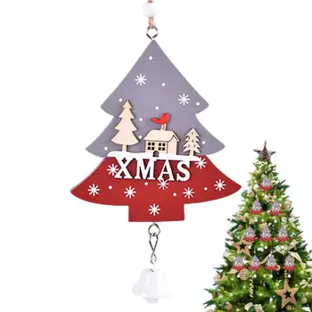 Коледен Дървен Медальон Коледно Дърво Дървен Окачен Медальон С Бял Камбана Звезда Сърцето Висулка Коледна Елха Форма На Декор За