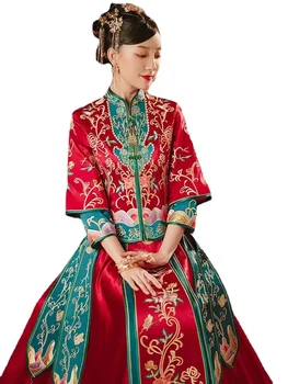 Китайските сватбени рокли Показват дрехи Уо; Облекло с дракон и Фениксом; новите дрехи на булката; Комплект за двойки