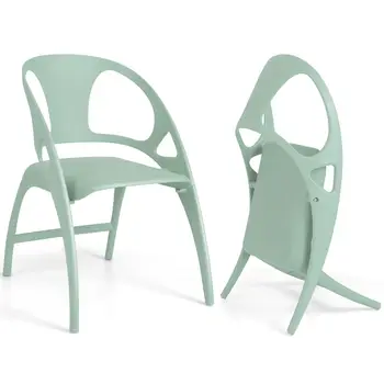 Costway Комплект от 2 Сгъваеми места за хранене столове Модерни Трапезни столове от полипропилен на закрито и на открито Зелен