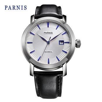 42 мм parnis бял циферблат, сини етикети miyota 8215 автоматично мъжки часовник
