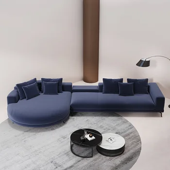 Скандинавски Минималистичен Ъглов диван Специална форма, Комбиниран с Модерен Монофонични хай-тек Плат, Диван-мебели