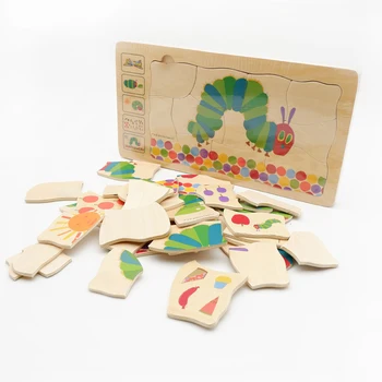 Гъсеницата е многопластов Пъзел Пеперуда Растеж Дървена Играчка Когнитивна Ранно Развитие на Играчки, Дървени Пъзели за Коледни Подаръци