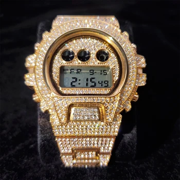 Хип-Хоп MISSFOX Луксозни Маркови Часовници От Розово Злато, Мъжки дигитален Часовник С Диаманти, Led Цифрови Мъжки Часовници, Ръчни Часовници От Стомана AAA