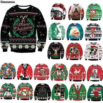 Мъже, Жени Грозни Коледен Пуловер Пуловер Есен Зима Коледна Hoody 3D Забавен Принт Празнична Парти Коледни Скок Върховете