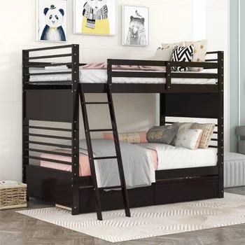 [Flash Deal]Двуетажна легло с две чекмеджета Максимално пространство Гъвкавост Здрава конструкция Пружинен блок не се изисква[В наличност в САЩ]