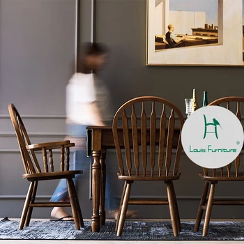 Louis fashion Трапезни столове От масивна дървесина Уиндзор стол Домакински американски маса за хранене с червени ретро-кънтри и облегалка