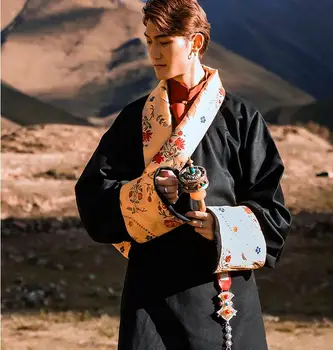 Златен Традиционния Тибетски Халат Тибетски Костюм, Мъжки Палта