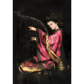 Азиатски Стенно Изкуство за Превъртане, Художественото Оформление на Къщи в стил фън шуй, Китайската Традиционна Стенни живопис под формата на Копринени Свитъци - Play the Harp